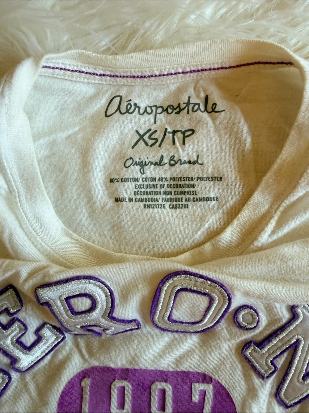 Aeropostale Cream Short Sleeve Tee with Purple Logo Print - Picture 4 of 4